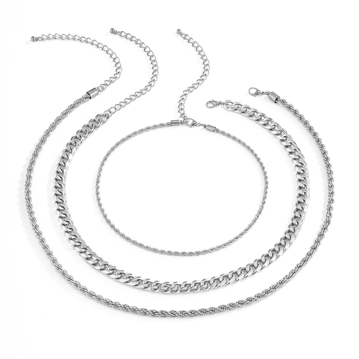 European and American cross-border accessories hip-hop punk simple three-layer chain necklace, elegant and personalized set necklace for women Item Picture