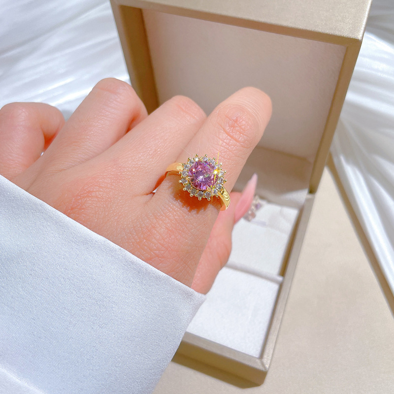 【 Real Gold 】 Pink round full diamond ring with adjustable opening, simple jewelry, Japanese-style ring couple rings Specification drawing