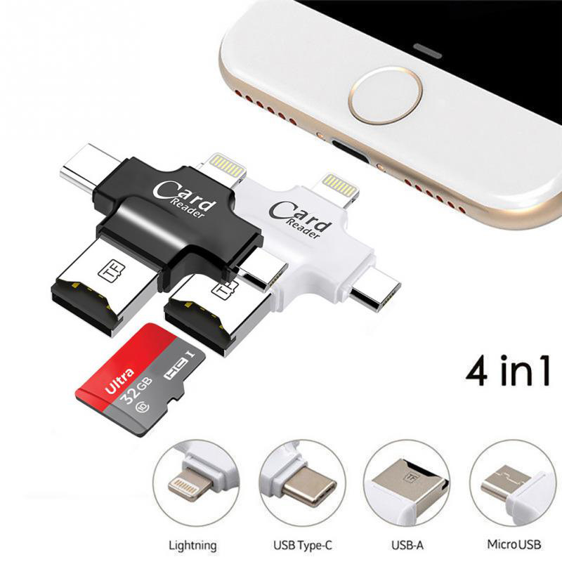 The multi-functional OTG card reader is compatible with the Apple iphone and Android Type-C four-in-one adapter converter Specification drawing