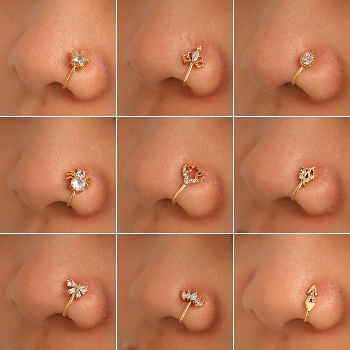 European and American creative non-perforated U-shaped animal nose clip nose decoration copper inlaid zircon bee spider false nose ring puncture jewelry full figure