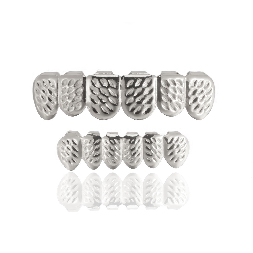 The popular leopard-print gold hip-hop teeth in Europe and America, Hip-hop nightclub trendsetters, Halloween metal braces grillz Specification drawing