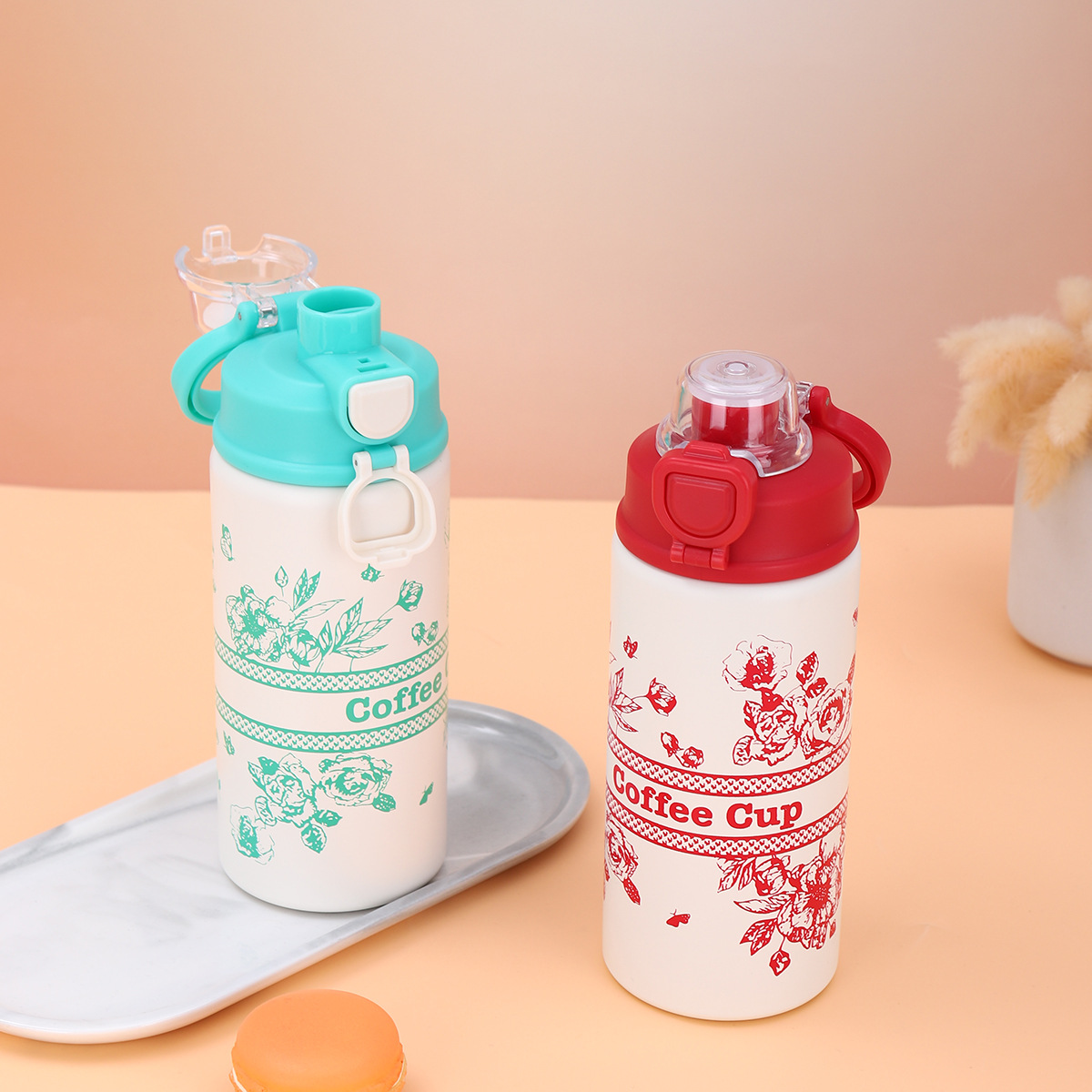 New national trend 316 stainless steel jumping cup, double-layer vacuum insulated cup, outdoor portable carrying ring sports water bottle Specification drawing