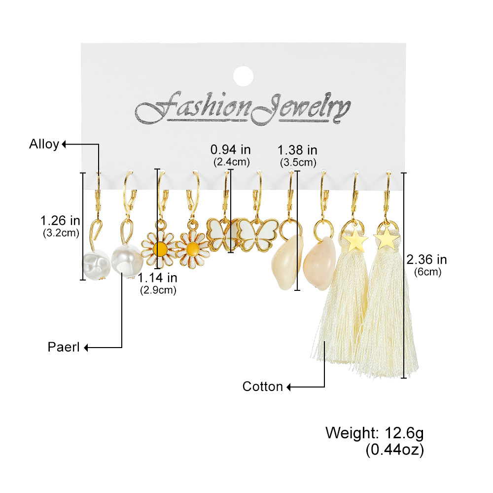 Wholesale of European and American cross-border accessories, fashionable tassel shell earrings, versatile for women's charm, diamond-encrusted cherry small butterfly stud earrings Item Picture