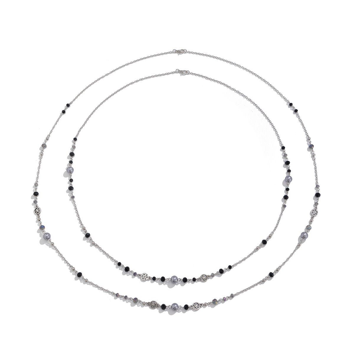 European and American cross-border jewelry, InS-style pearl beaded long necklace, design sense, multi-layer alloy collarbone chain set Item Picture