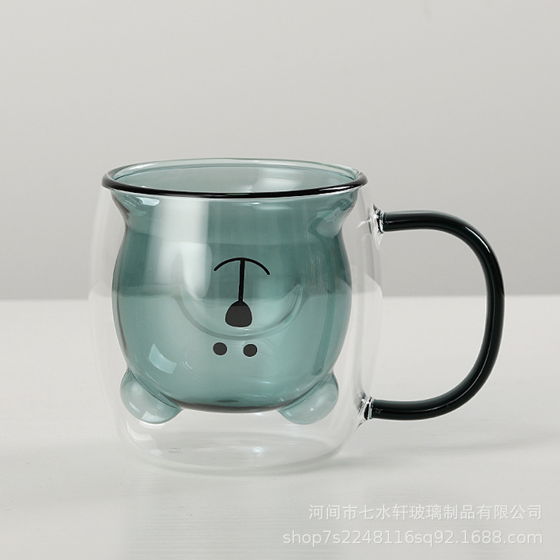 Household glass cups with handles, double-layered cups, bear glass cups with handles, bear cups, coffee cups, breakfast cups, crystals Specification drawing
