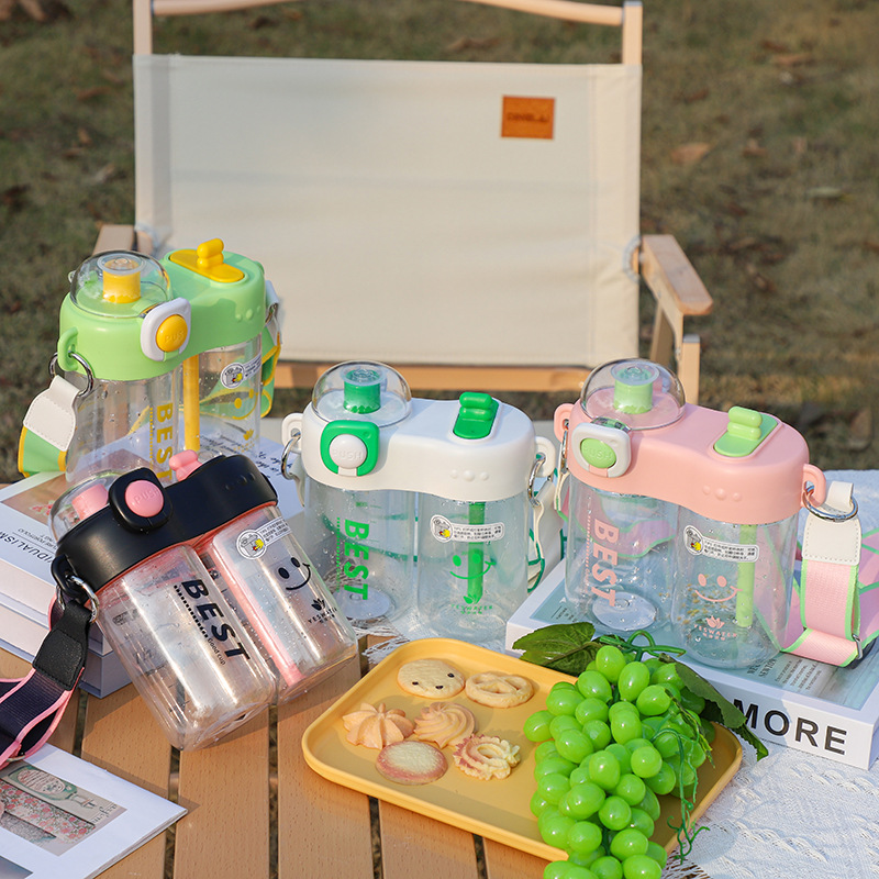 Summer fresh, simple and creative double-drinking cup with separate compartments, high appearance level, cute student and children's water cup, plastic straw cup details Picture
