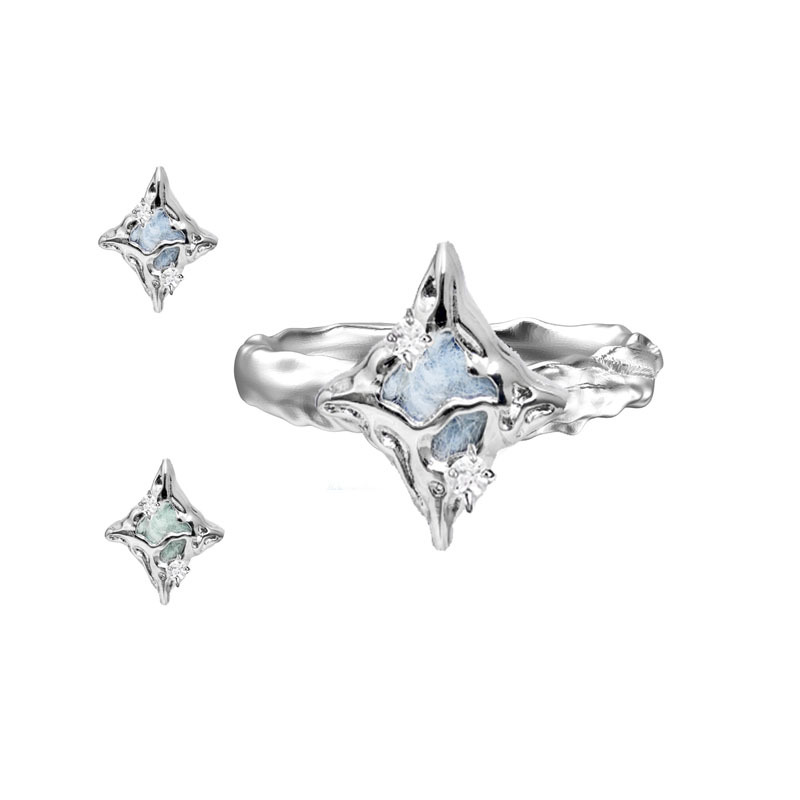 A high-end, light luxury, individual glazed open ring for women, a niche design, a cold style, and a high-end zircon fashion ring full figure