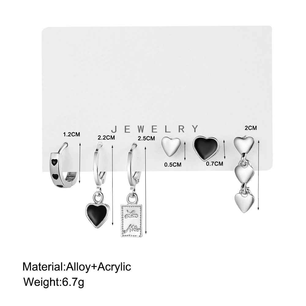 Sweet and cool style accessories, Instagram cold style heart ring six-piece set earrings, personalized ear buckles, high-end style card earrings details Picture