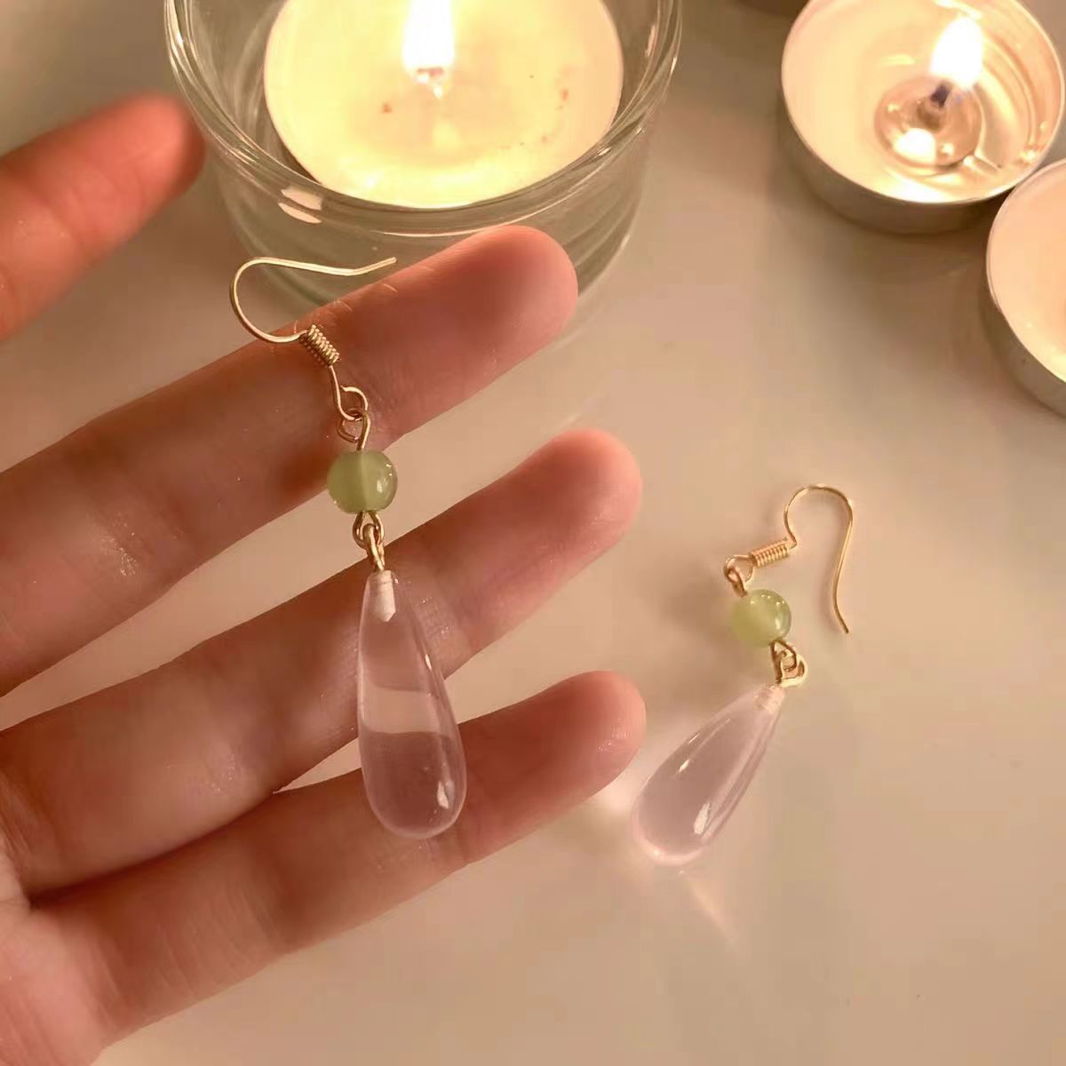 New Chinese-style imitation jade water drop earrings for women, versatile and fashionable, long earrings with a Chinese style, retro and sweet earrings Application Scenario