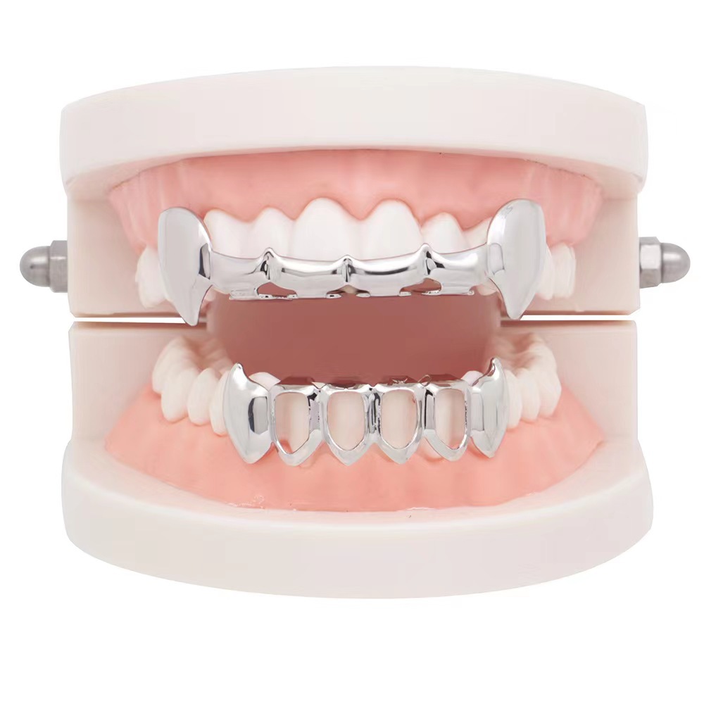 European and American hiphop glossy hollowed-out pointed braces, hip-hop braces, small tiger teeth set, vampire gold braces details Picture