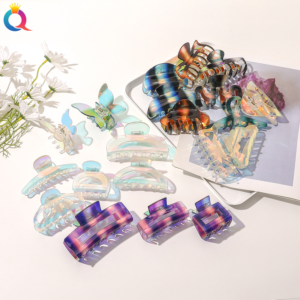 Qiyue Korean acetic acid hair clip, fashionable and colorful gradient shark clip, back of the head updo hair clip, hairpin headwear details Picture