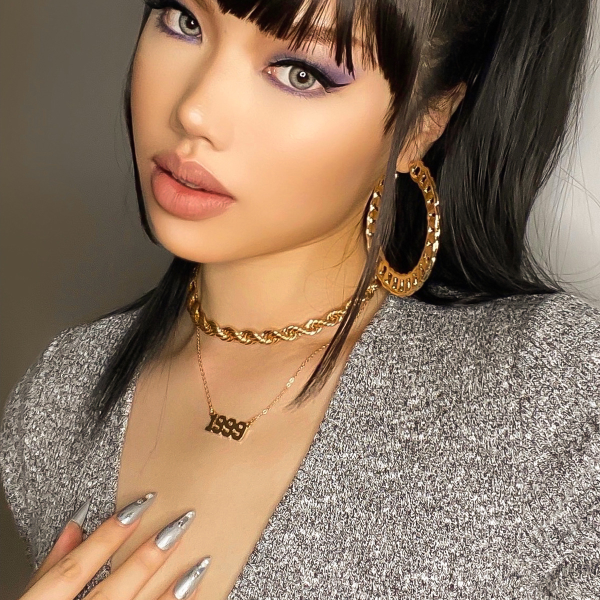 European and American cross-border jewelry, simple and retro twist chain necklace, versatile and personalized for women, letter 1999 pendant necklace details Picture
