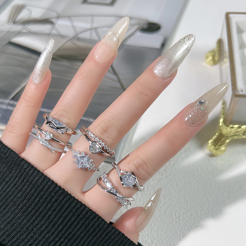 French simple geometric micro-set fashionable, light luxury and high-end open ring, women's niche design sense and personalized index finger ring details Picture