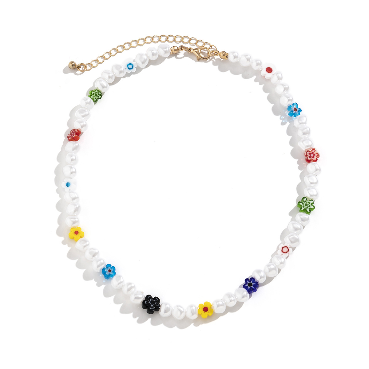 European and American cross-border jewelry, Bohemian ethnic versatile beaded collarbone chain, sweet and simple glass flower necklace Item Picture