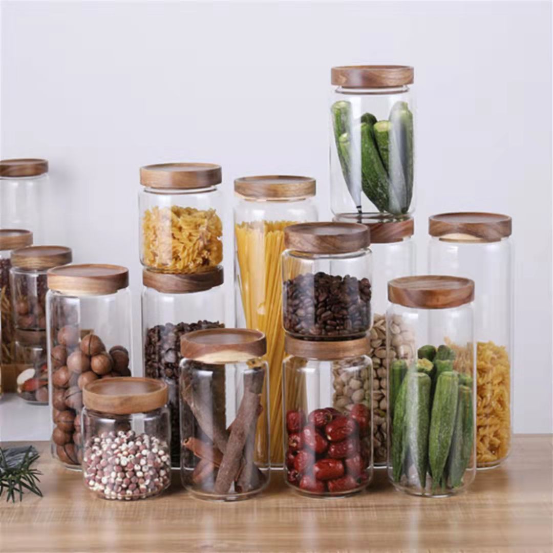 Household kitchen transparent glass jar, food-grade grain flower tea, coffee and tea can, sealed storage jar, glass jar Specification drawing