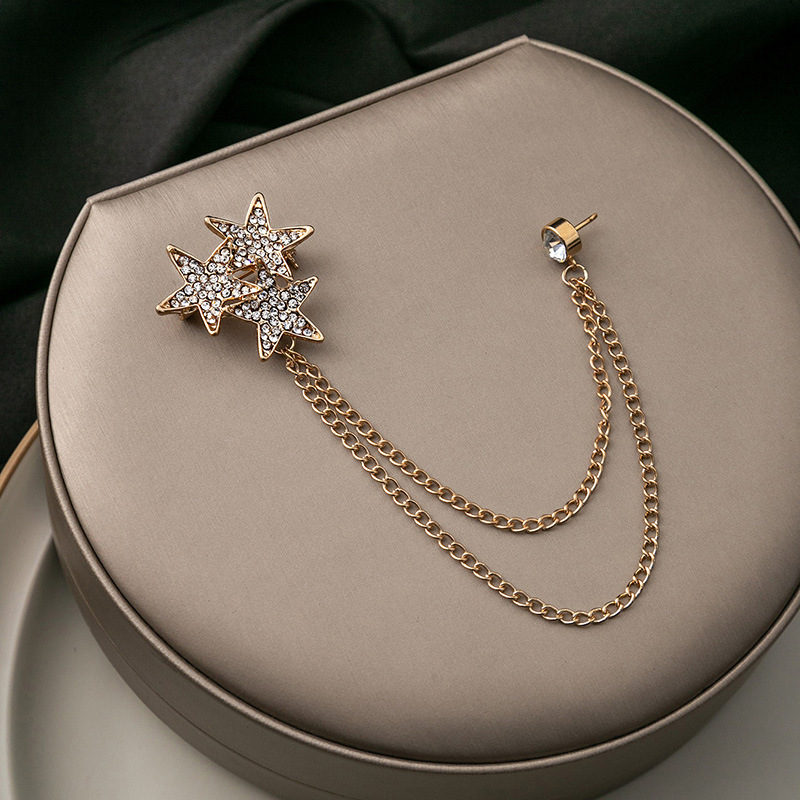 European and American fashion, individual, diamond-encrusted, shining star chain brooch, grand collar pin, badge clothing accessories Application Scenario