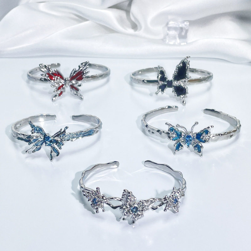 ins niche design sense butterfly drip glaze stylish bracelet ring set, irregular and personalized bracelet accessories details Picture