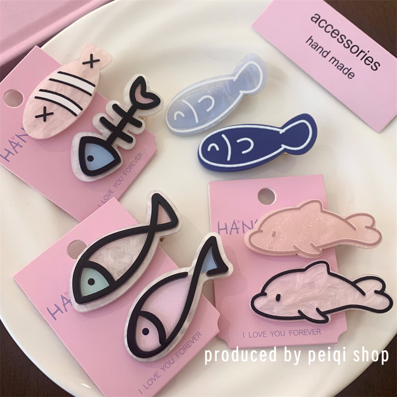 Cartoon little fish dolphin hair clips, girlish and childlike acrylic bangs clips, cute hair clips, side clips, hair accessories full figure