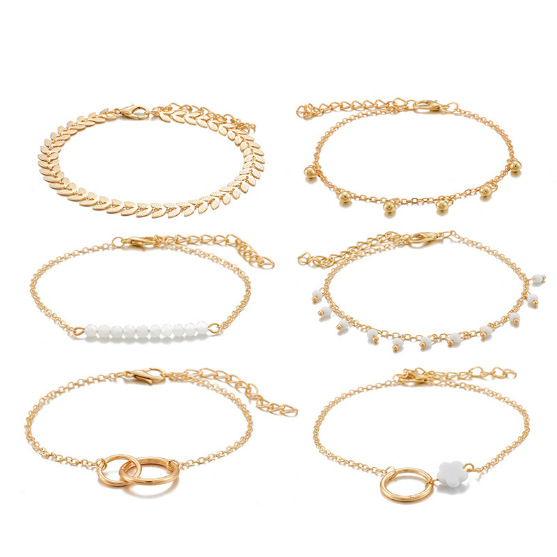 Cross-border best-selling simple geometric circle bracelet set, 6-piece set of European and American ins flower tassel leaf circle bracelet Item Picture
