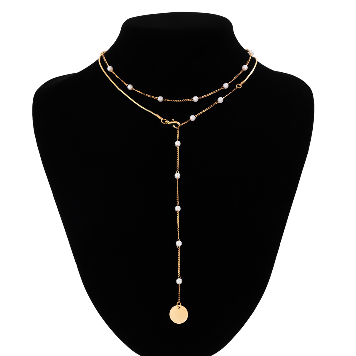European and American cross-border jewelry with a sweet and cool design sense, often wearing collarbone chain necklaces, simple imitation pearl sequined star-shaped necklaces Item Picture