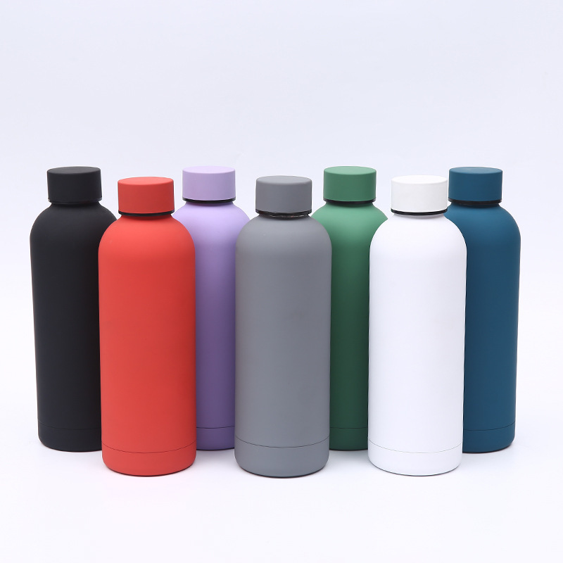 Cross-border 304 stainless steel vacuum small-mouth bottle, solid-color portable insulated cup, large-capacity rubber paint sports water cup details Picture