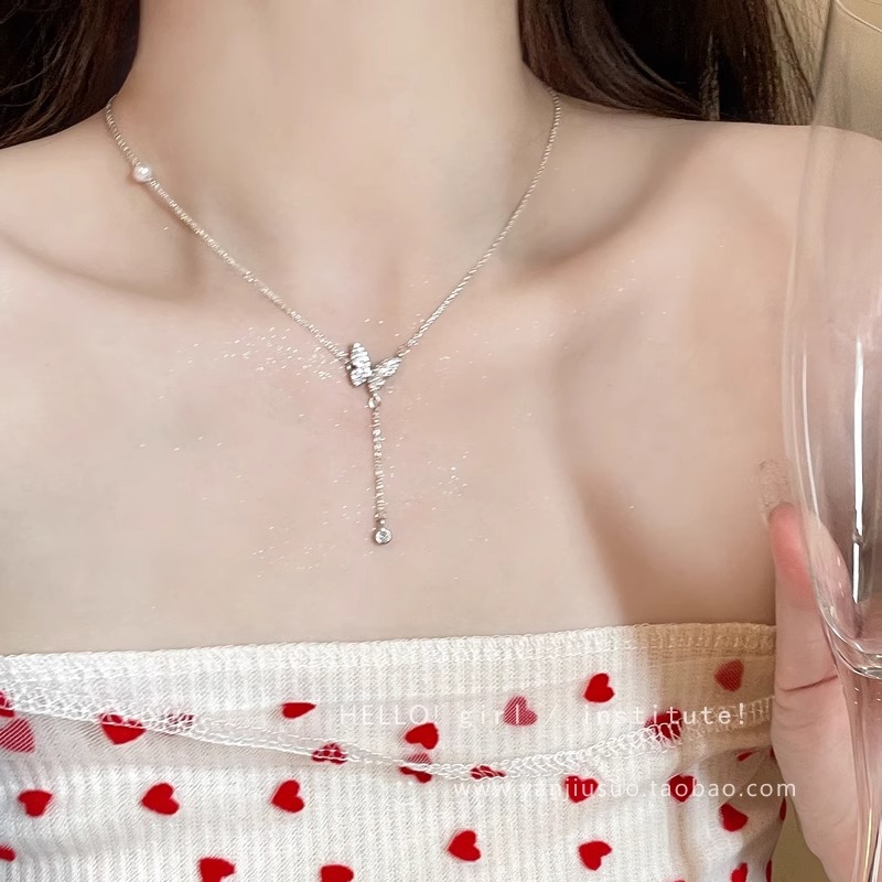 Butterfly tassel pendant necklace for Women, 2025 model, niche design, light luxury, simple and fashionable, versatile collarbone chain details Picture