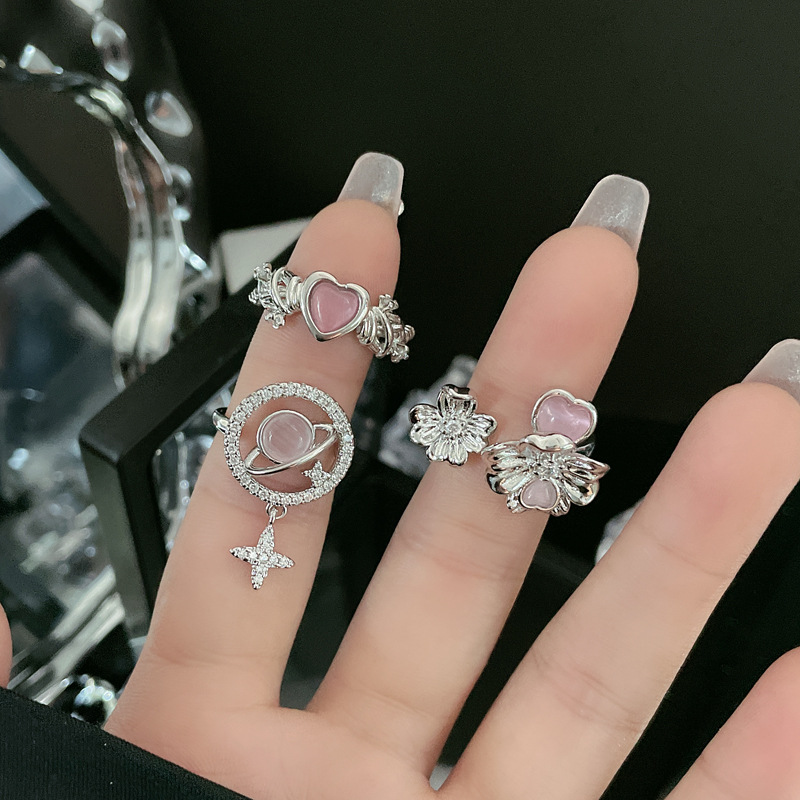 Sweet and cool pink heart-shaped thorny fashion open ring for women on Instagram, cold style, personality, hot girl temperament, versatile ring Specification drawing