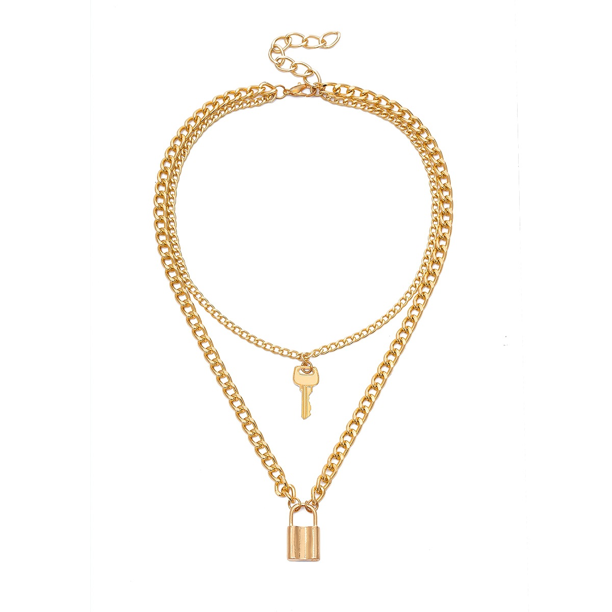 European and American cross-border jewelry, creative and fashionable geometric elements, versatile necklaces, retro key lock-shaped pendants, necklaces for women details Picture