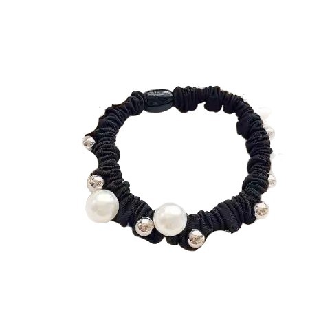 Retro style pearl hair tie, simple and basic Korean-style hair band, black hair tie, no hair damage for women, hair tie, leather band and leather cover Item Picture