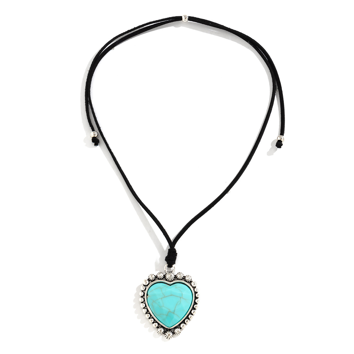 European and American cross-border jewelry beach Bohemian mermaid necklace, turquoise heart pendant, adjustable drawstring collar Item Picture