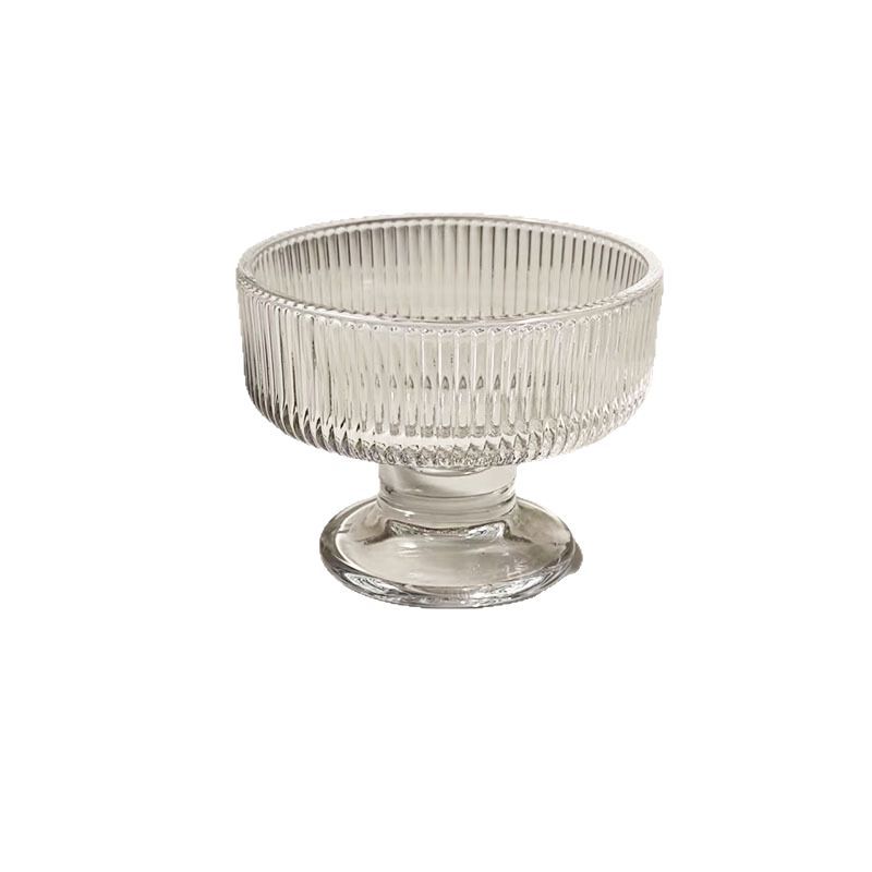 Vertical striped ash dessert bowl, high appearance level, household girls, summer pudding, milkshake, ice cream, high leg glass bowl Item Picture
