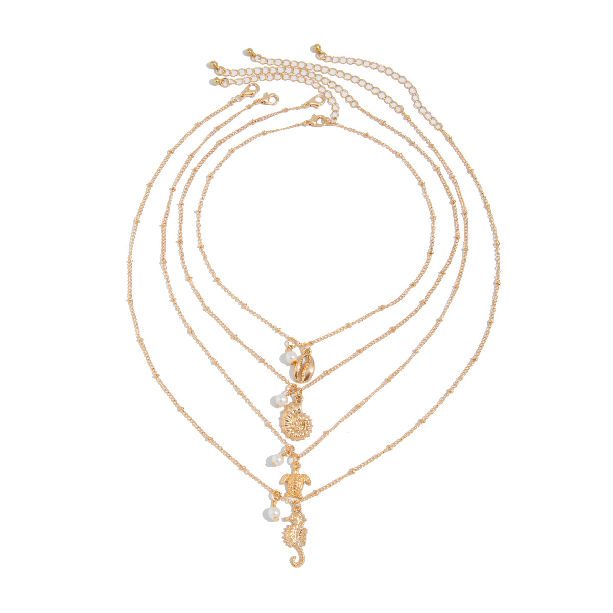 European and American cross-border jewelry vacation style seahorse turtle alloy pendant necklace, simple pearl beaded chain, collarbone chain Item Picture