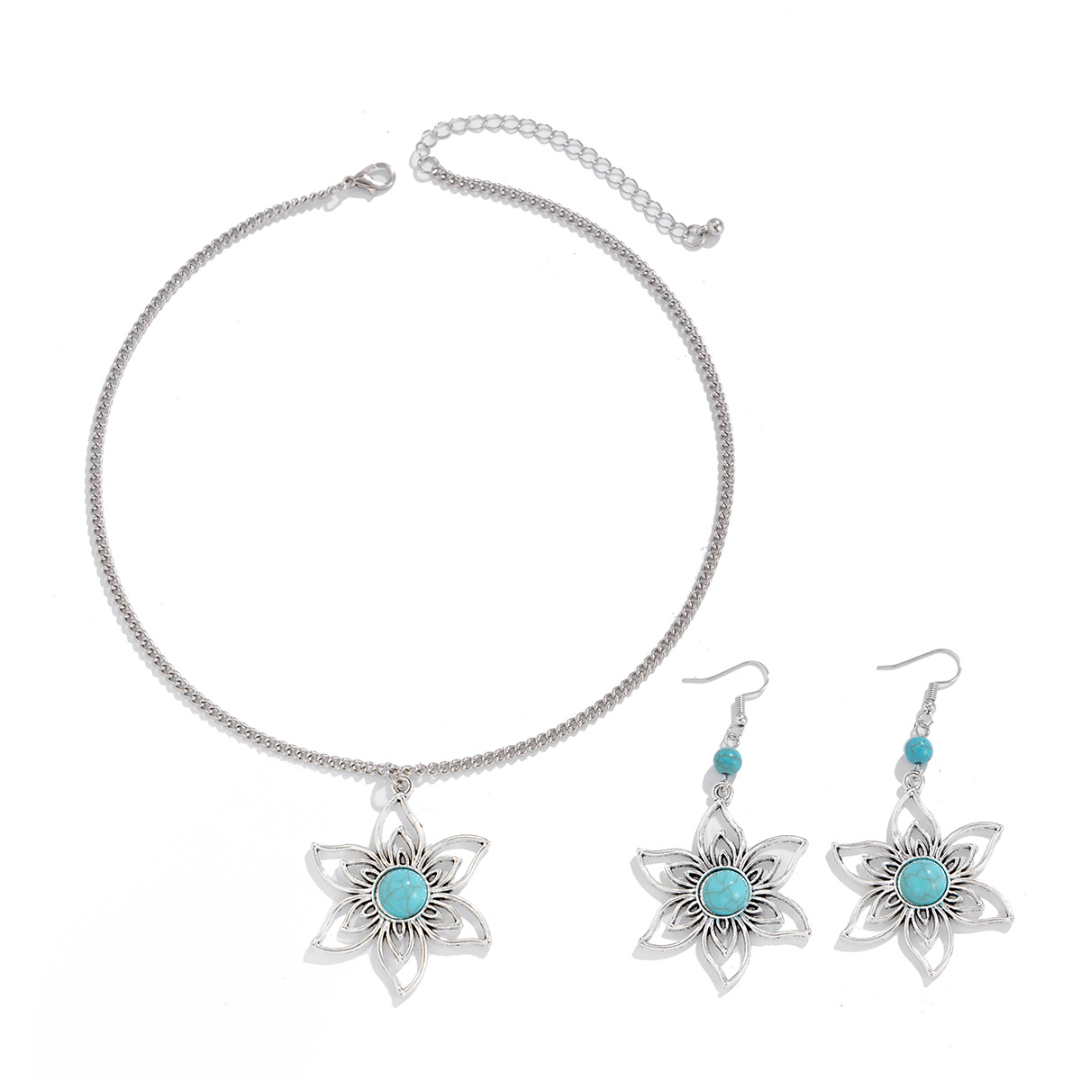 European and American cross-border vacation ethnic style turquoise coconut tree necklace simple threaded heart necklace jewelry set Item Picture