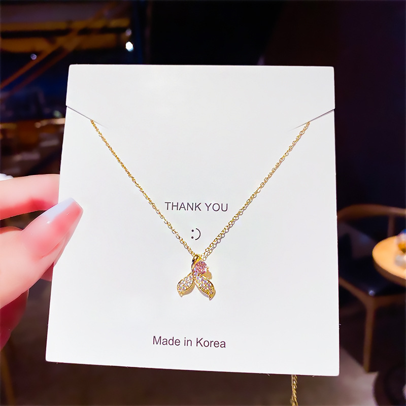 Wholesale 18K genuine gold titanium steel fishtail necklace from Japan and South Korea, non-fading women's necklace, fashionable and trendy collarbone chain full figure