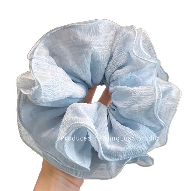 Soft light water blue ~ Extra-large pleated large intestine hair band, Korean high-end style hair bun hair tie, travel hair accessory Item Picture