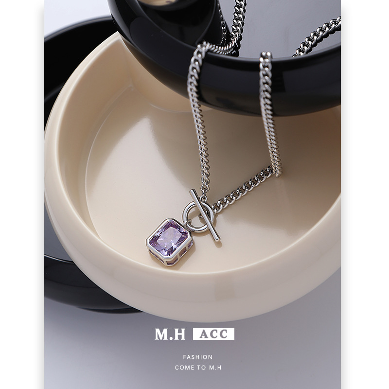 Autumn and winter purple diamond necklace, women's wholesale chain, fashionable and high-end, sweet girl sweater chain, ins gift, cross-border accessories full figure