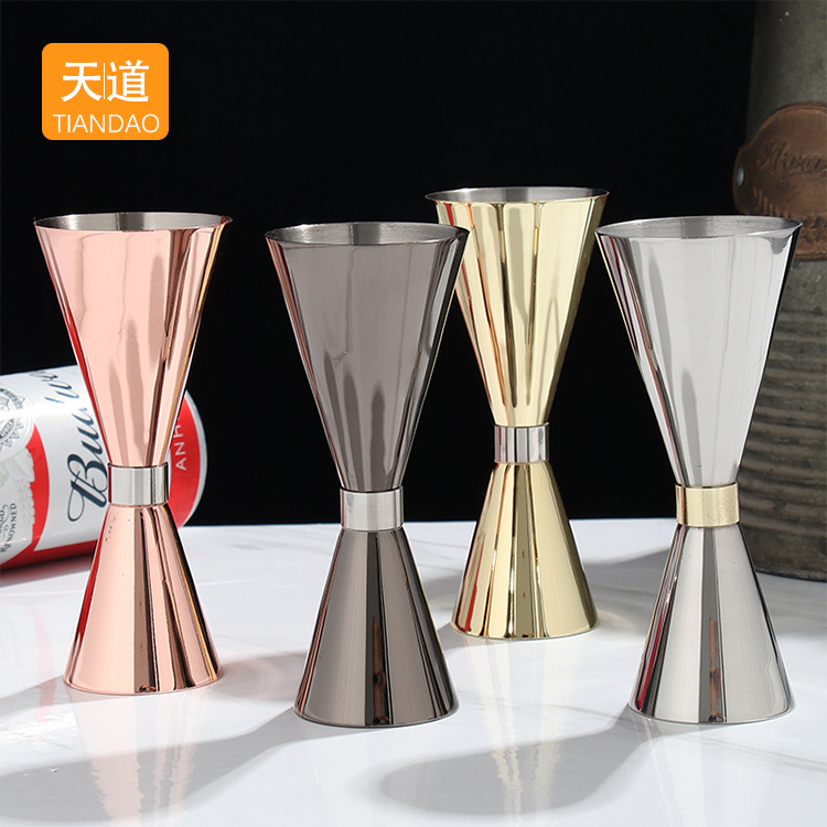 304 stainless steel gold-rimmed double-headed wine measuring glass, measuring cup with scale, ounce cup, bar cocktail tool set full figure