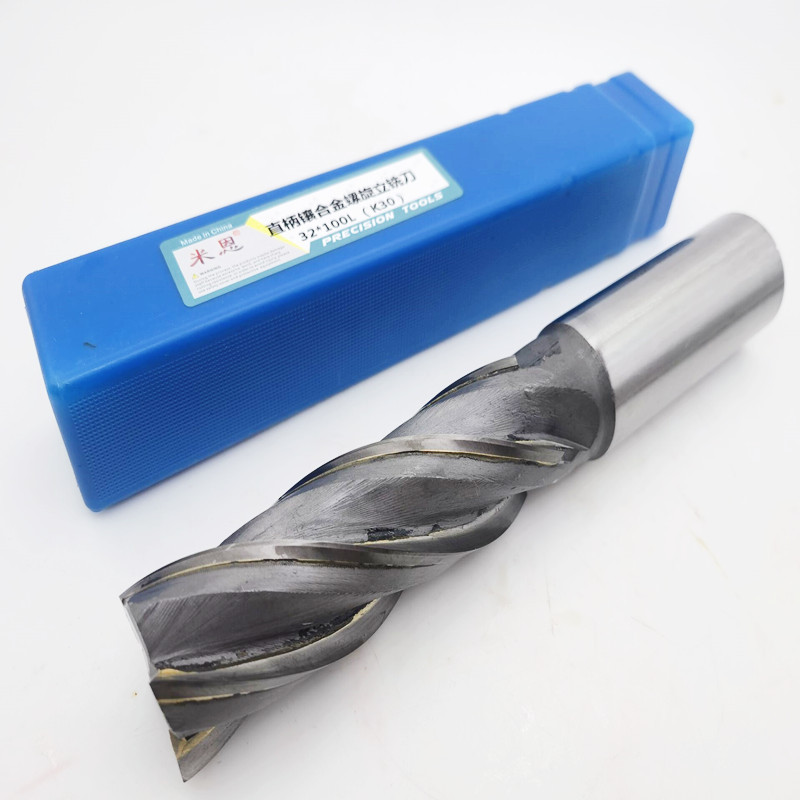 Manufacturer of alloy insert straight shank helical end mills, 4-edge tungsten steel welded long-edge milling cutters 50-80-100-150-200 full figure