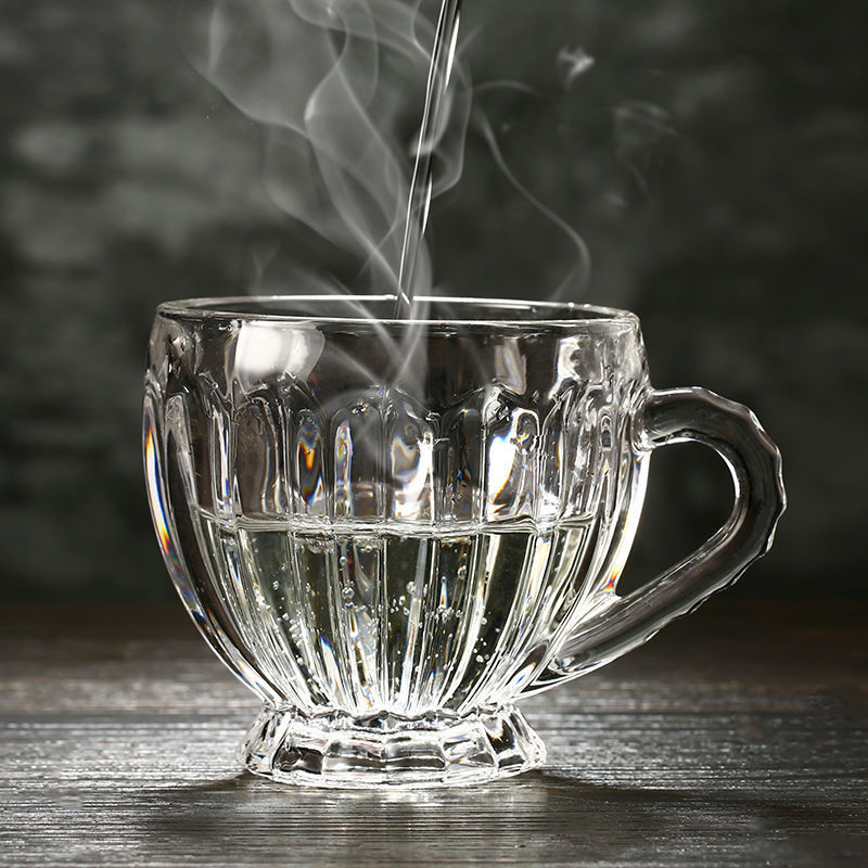 Home flower tea cup set: Thickened heat-resistant glass cups with handles, water cups, lead-free juice cups, milk cups, and tea brewing cups Specification drawing