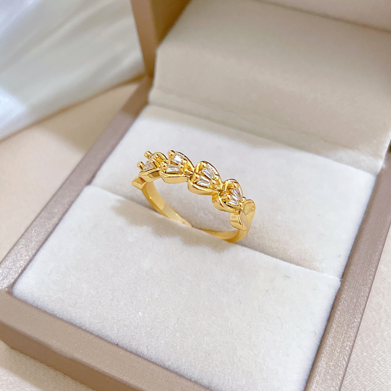 【 Real Gold 】 Heart-shaped double row Full diamond ring with adjustable opening, simple Japanese-style ring couple rings Application Scenario