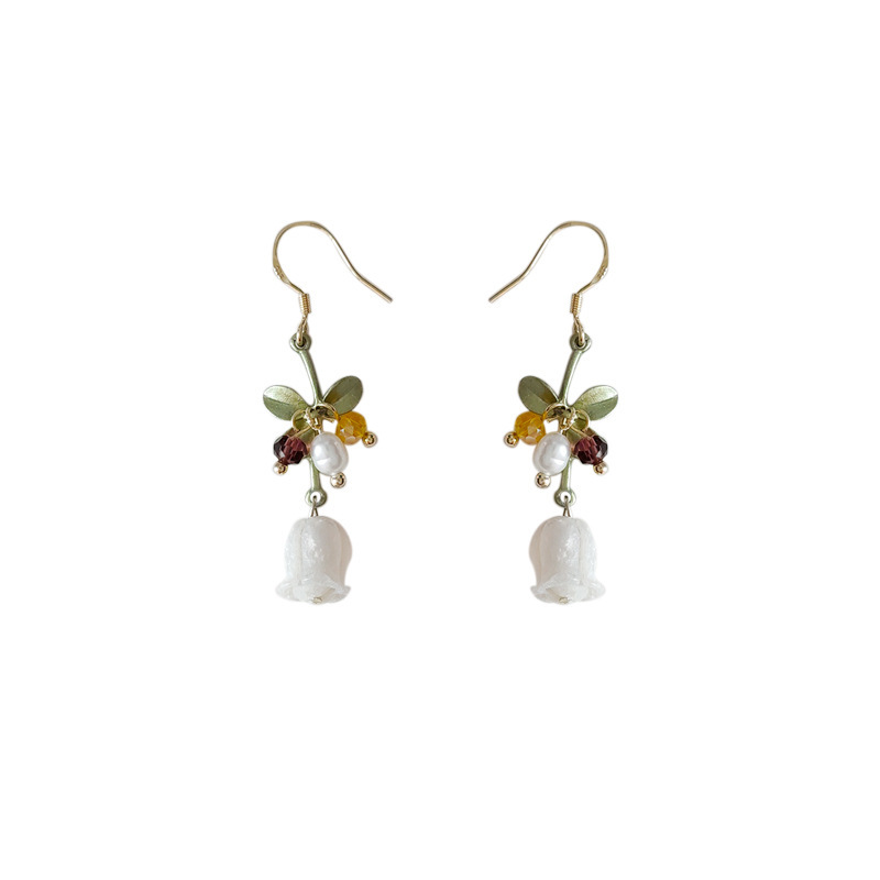 French retro style ~ Court handcrafted 925 silver needle, niche design sense lily of the valley earrings, women's Yiwu jewelry earrings Item Picture