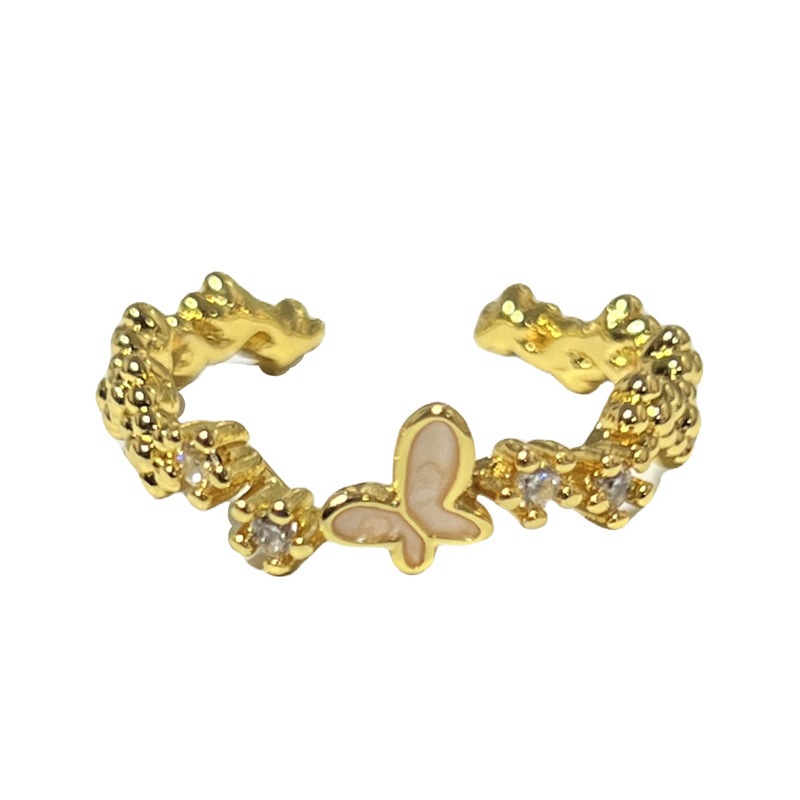 The new 2024 trendy minimalist drip glaze open ring is a niche design for women, exuding a sense of sophistication. It's a sweet and cool butterfly fashion ring Item Picture
