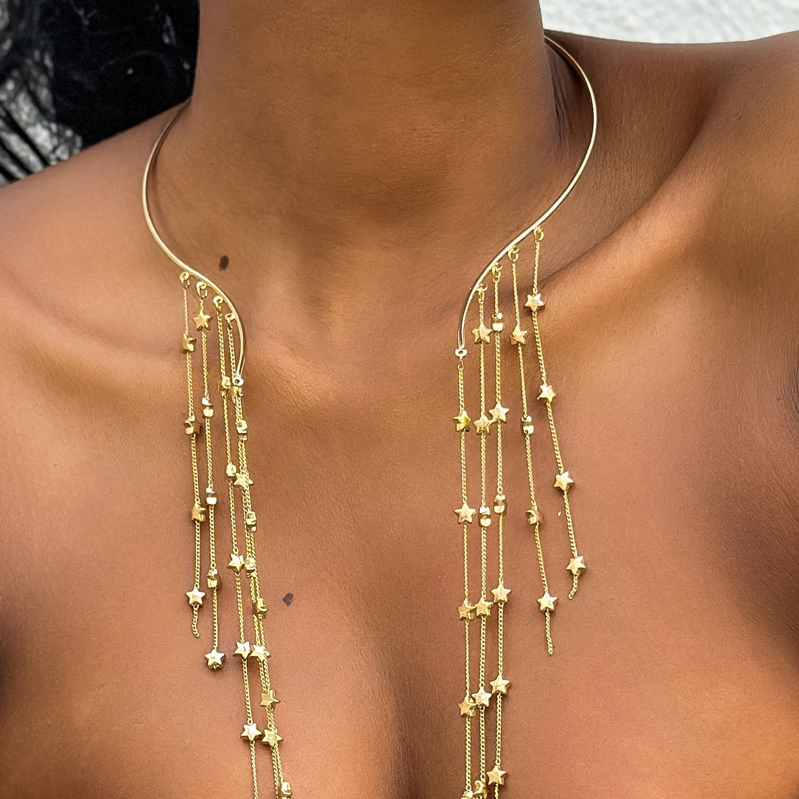 European and American cross-border jewelry, exaggerated long tassel open punk necklace, pearl imitation choker necklace for women full figure
