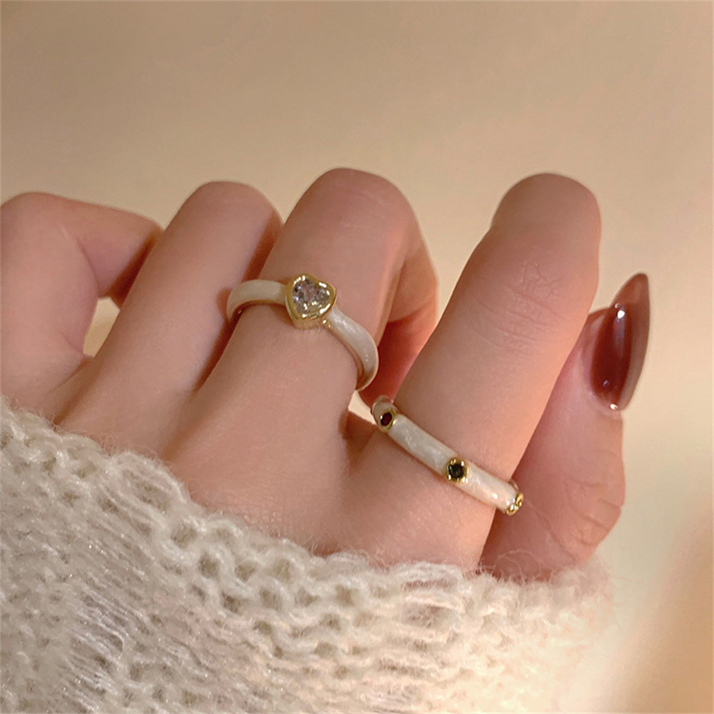Korean double-layer glazed heart-shaped zircon ring, a rare and high-end gold opening adjustable index finger ring in an ins style for women Specification drawing