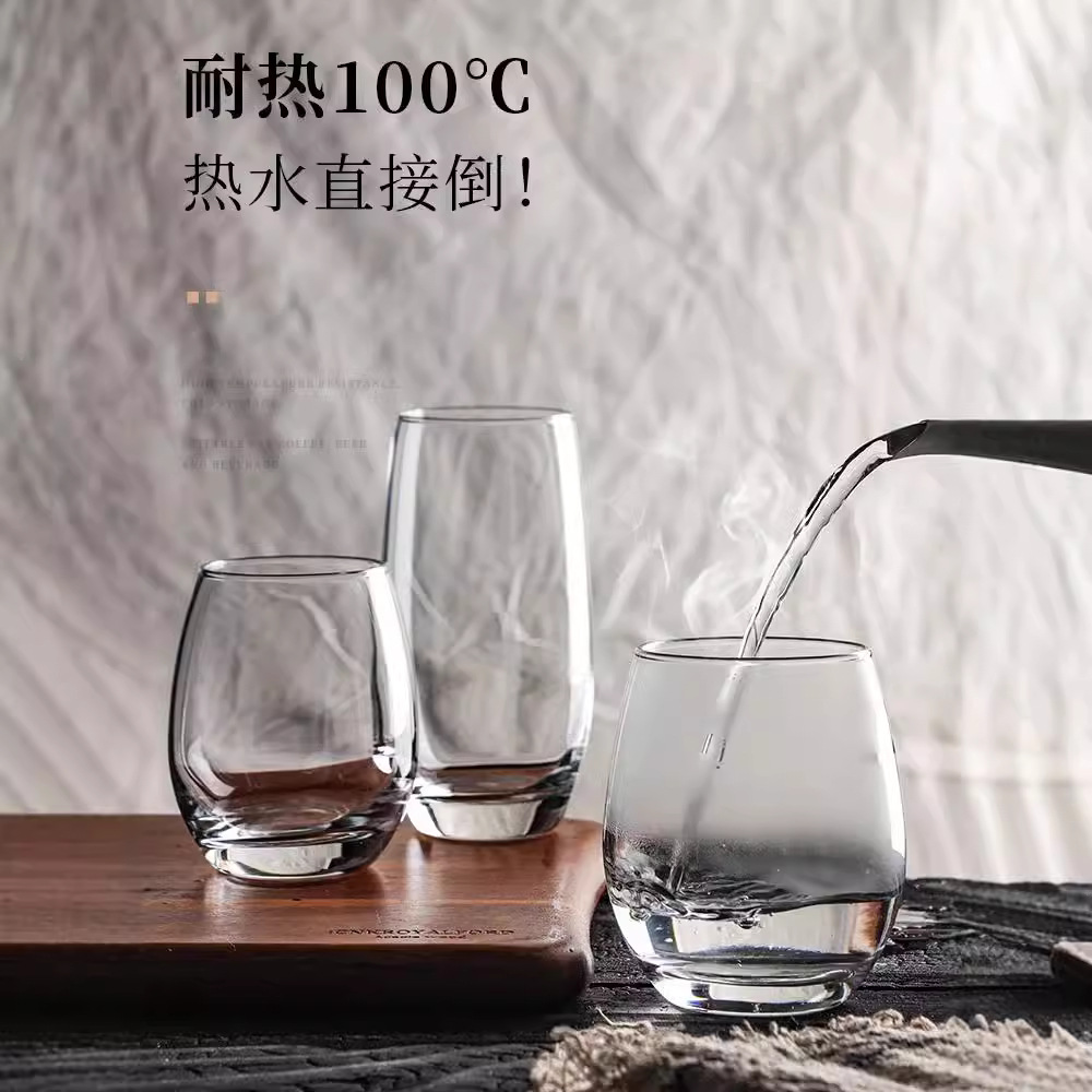 Simple glass cups, Western restaurant water cups, heat-resistant egg-shaped cups, beverage juice cups, bar beer mugs, cocktail cups details Picture
