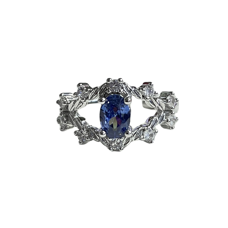 A sweet and cool, niche design blue zircon open ring, a sophisticated, light luxury, fashionable and versatile index finger ring for women Item Picture