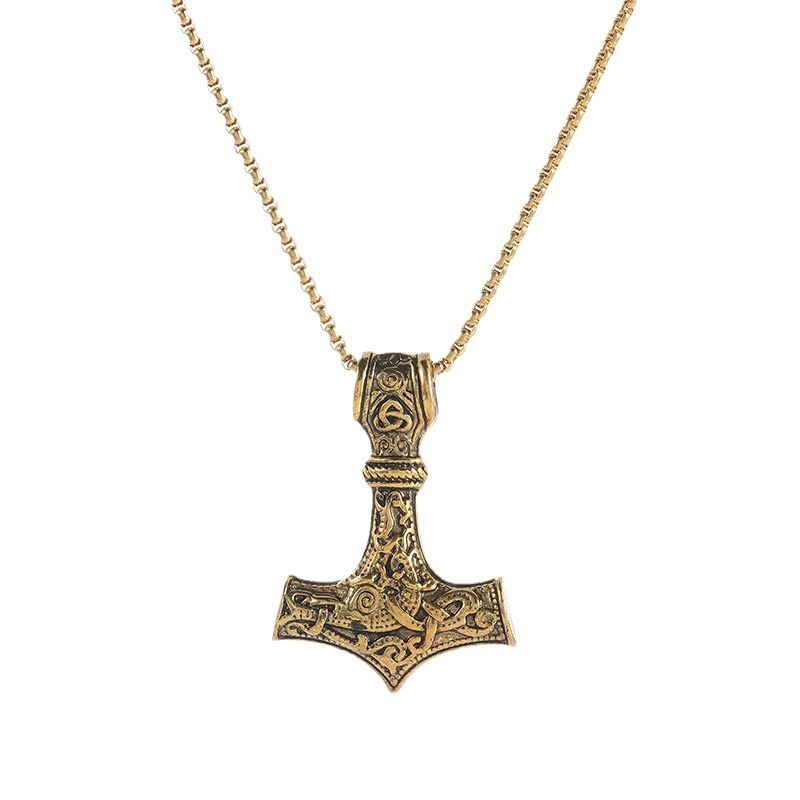 Wholesale of 2024 Amazon Nordic Retro Viking Mythology Thor Warhammer pendant fashion Men's Gothic style necklace Item Picture