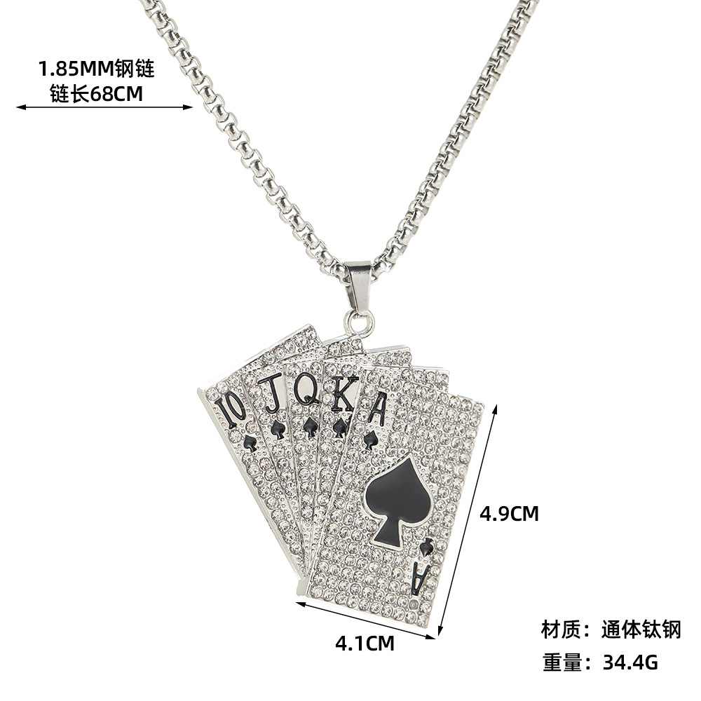 New creative playing card titanium steel necklace, trendy hip-hop men's fan-shaped playing card full diamond pendant sweater chain wholesale Application Scenario