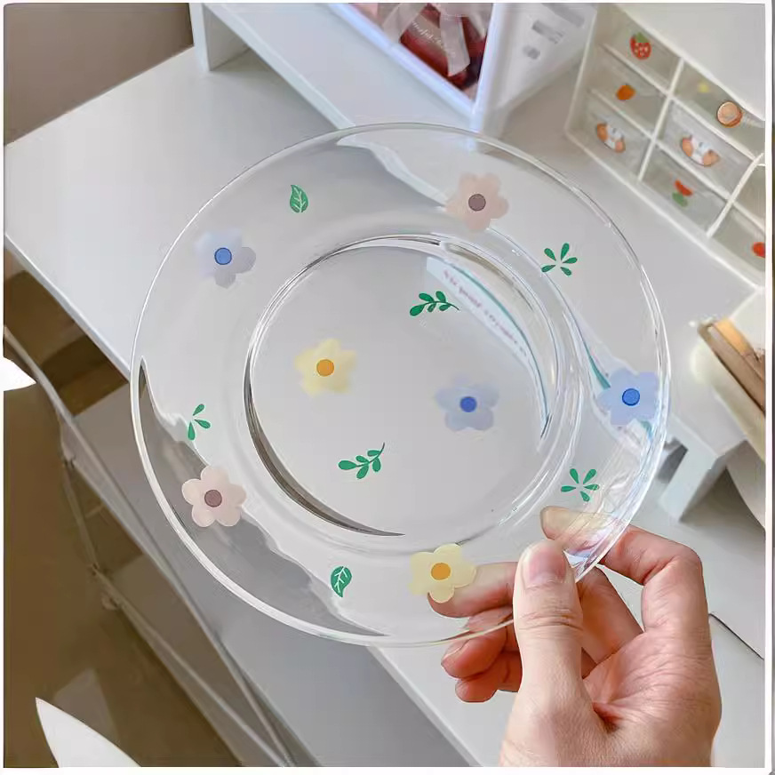 Boli Mei Japanese and Korean Hyuna Small Flower Tableware Set, Glass cups, Glass bowls, Glass plates, ins style, girlish heart Specification drawing