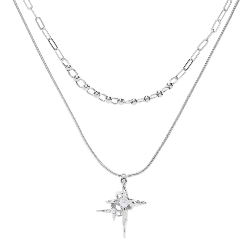 Original four-pointed star pearl necklace, non-fading, women's summer high-end collarbone chain, cold style, niche accessory wholesale Item Picture